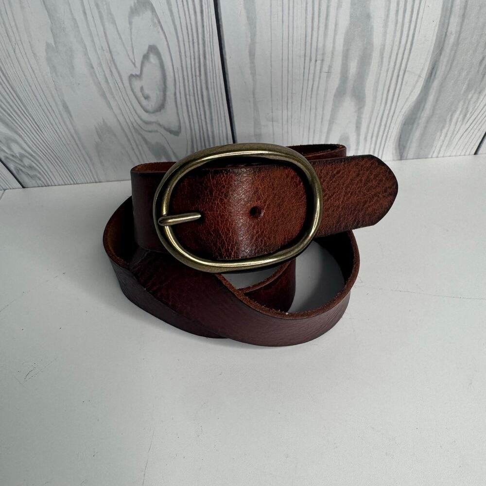 Vintage Y2K Mossimo Supply Brown Leather Belt Brass Hardware Sz XL Textured